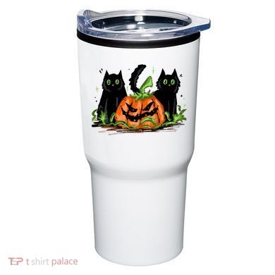 Black Cat Halloween Cute Pumpkin Tumbler