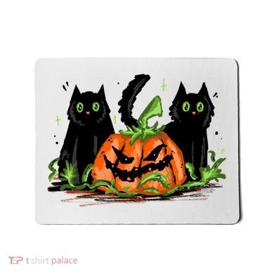 Black Cat Halloween Cute Pumpkin Mousepad