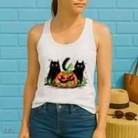 Black Cat Halloween Cute Pumpkin Women's Tank Top thumb 2