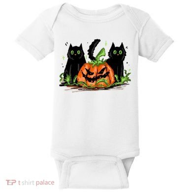 Black Cat Halloween Cute Pumpkin Baby Bodysuit
