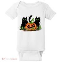 Black Cat Halloween Cute Pumpkin Baby Bodysuit thumb 0