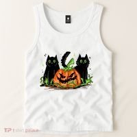 Black Cat Halloween Cute Pumpkin Tank Top thumb 2