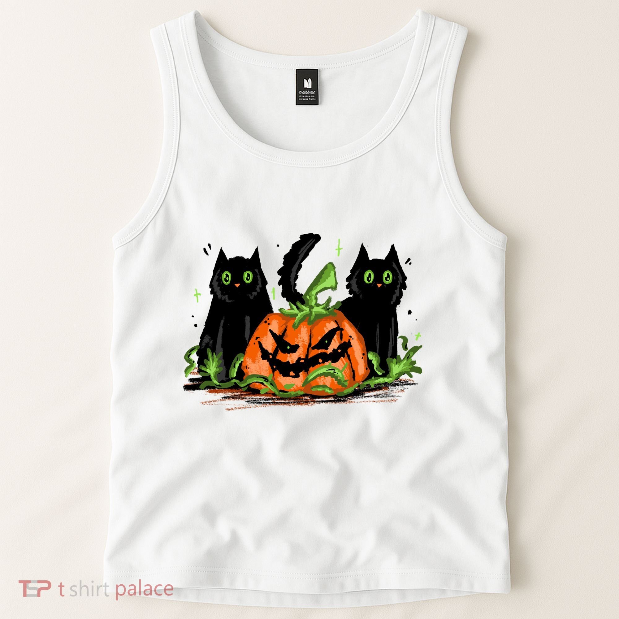 Black Cat Halloween Cute Pumpkin Tank Top