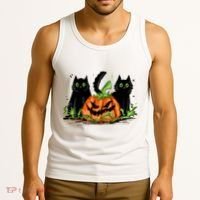 Black Cat Halloween Cute Pumpkin Tank Top thumb 3