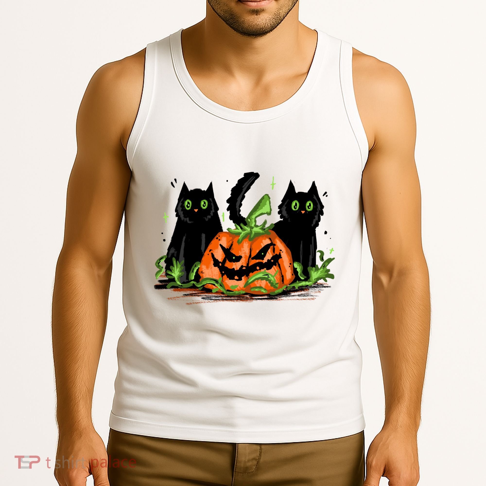 Black Cat Halloween Cute Pumpkin Tank Top