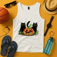 Black Cat Halloween Cute Pumpkin Tank Top thumb 4