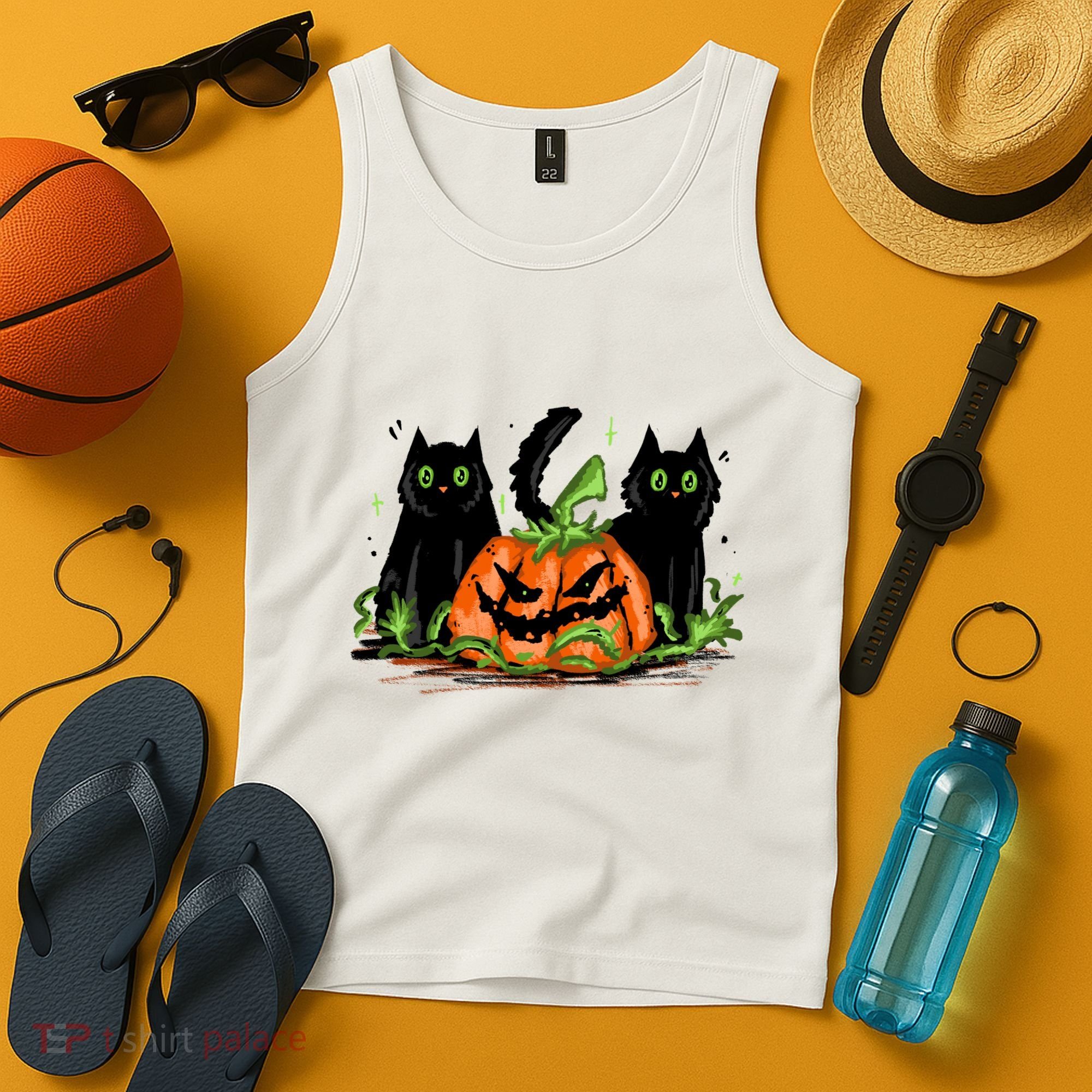 Black Cat Halloween Cute Pumpkin Tank Top