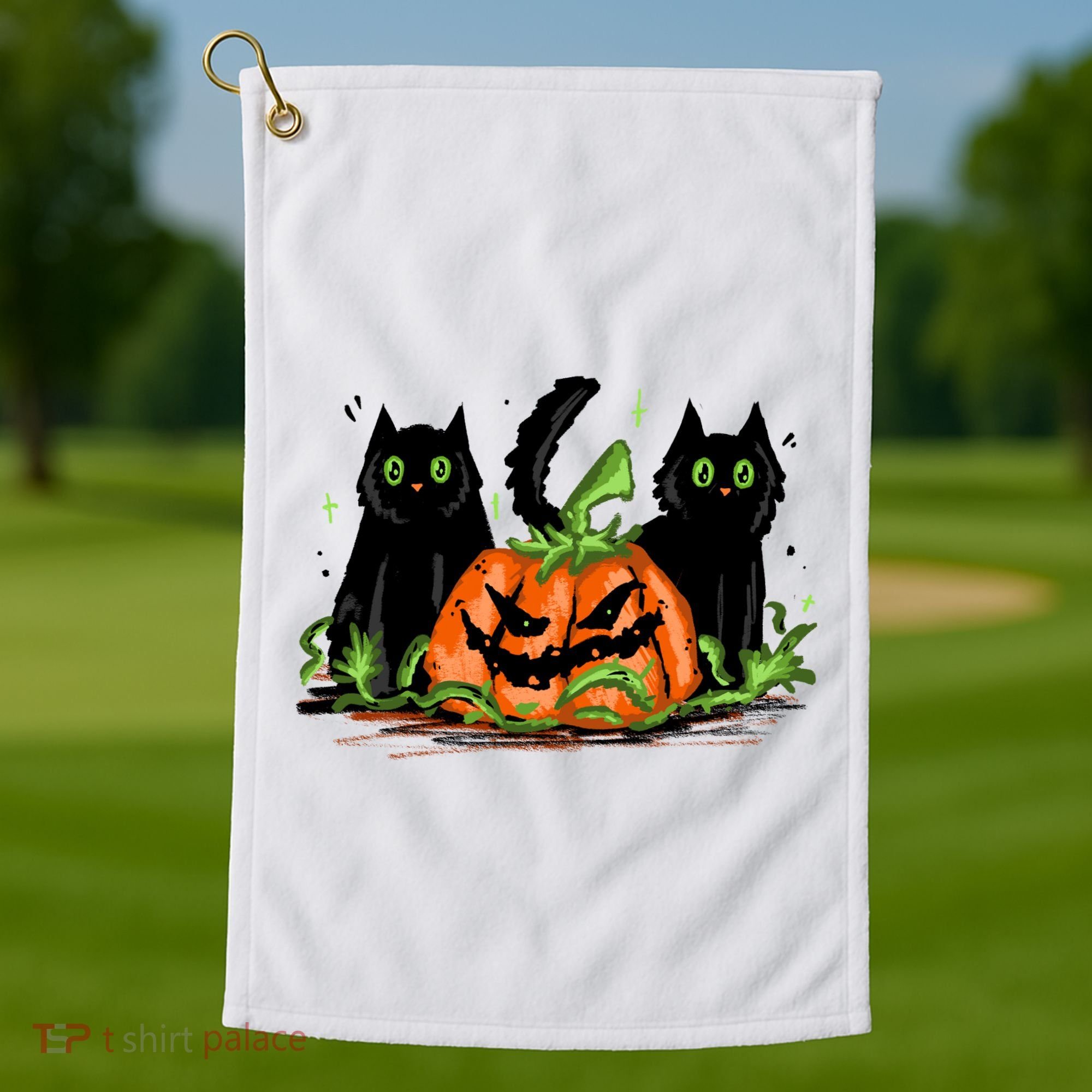 Black Cat Halloween Cute Pumpkin Golf Towel