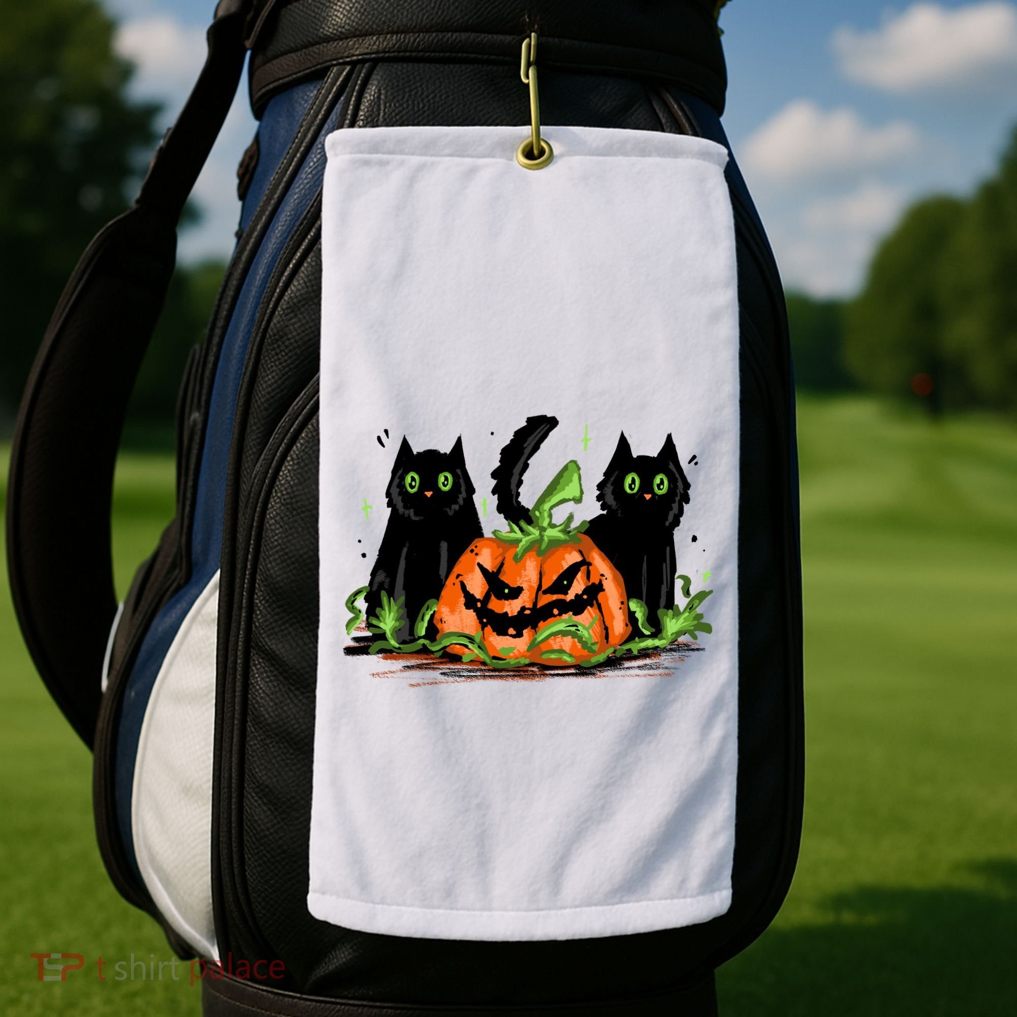Black Cat Halloween Cute Pumpkin Golf Towel