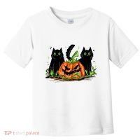 Black Cat Halloween Cute Pumpkin Toddler T-Shirt thumb 0