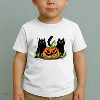 Black Cat Halloween Cute Pumpkin Toddler T-Shirt thumb 2