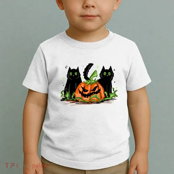 Black Cat Halloween Cute Pumpkin Toddler T-Shirt