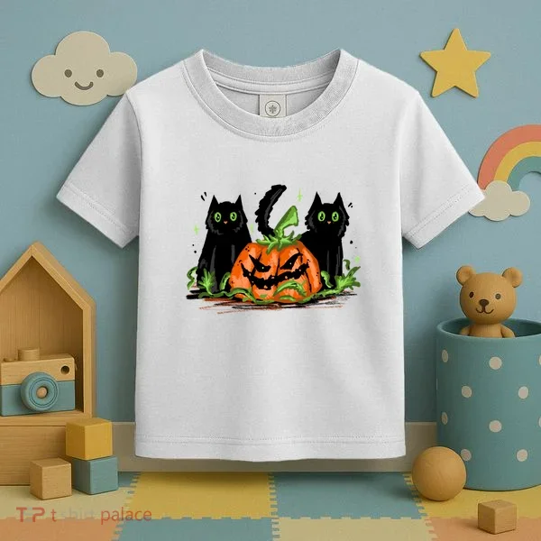 Black Cat Halloween Cute Pumpkin Toddler T-Shirt