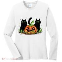 Black Cat Halloween Cute Pumpkin Women's Long Sleeve Shirt thumb 0