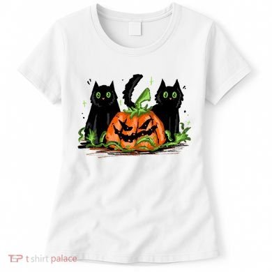 Black Cat Halloween Cute Pumpkin Women's T-Shirt