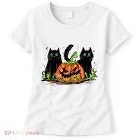 Black Cat Halloween Cute Pumpkin Women's T-Shirt thumb 0