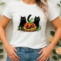 Black Cat Halloween Cute Pumpkin Women's T-Shirt thumb 2