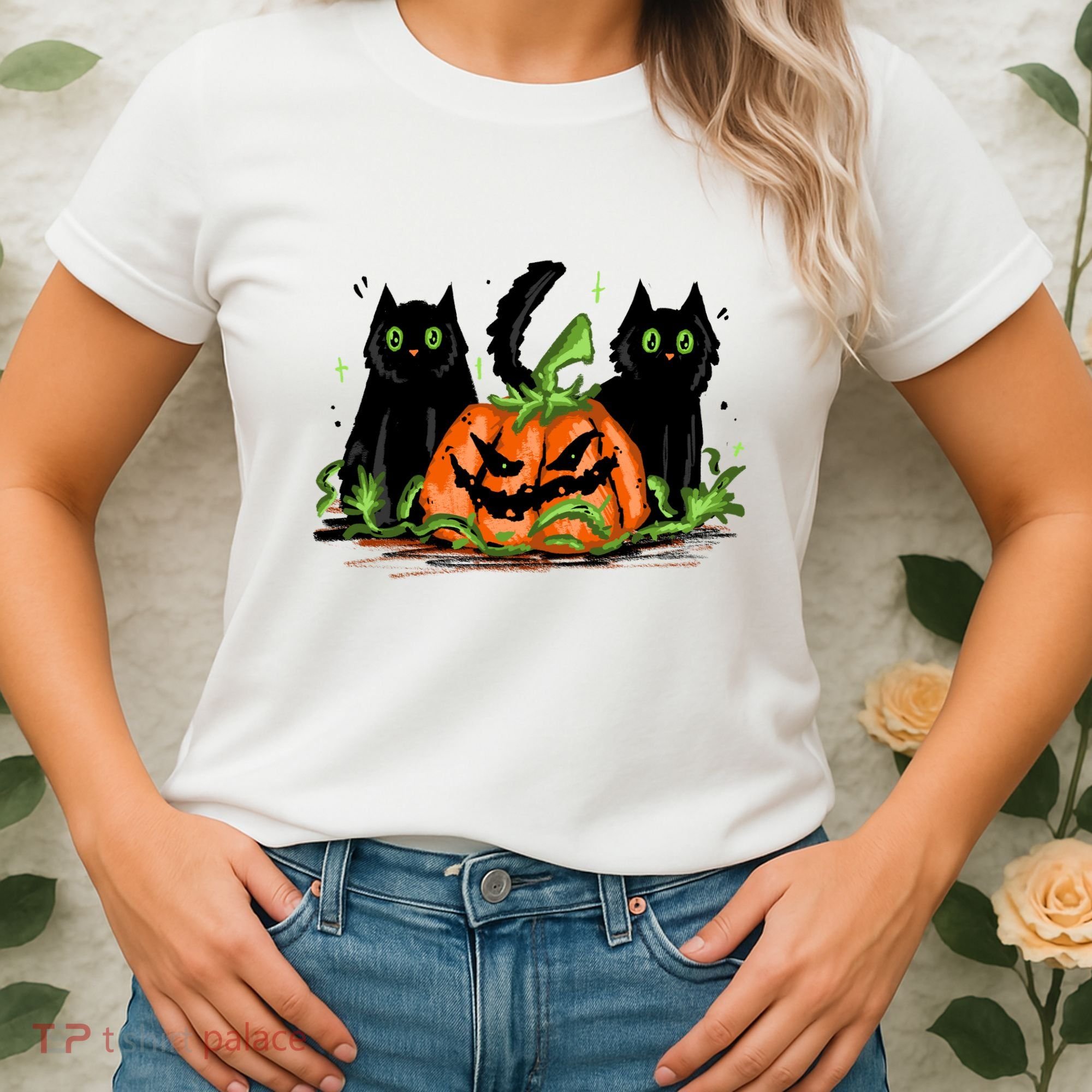 Black Cat Halloween Cute Pumpkin Women's T-Shirt