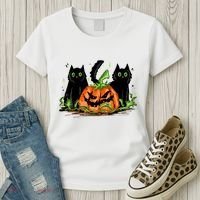 Black Cat Halloween Cute Pumpkin Women's T-Shirt thumb 3