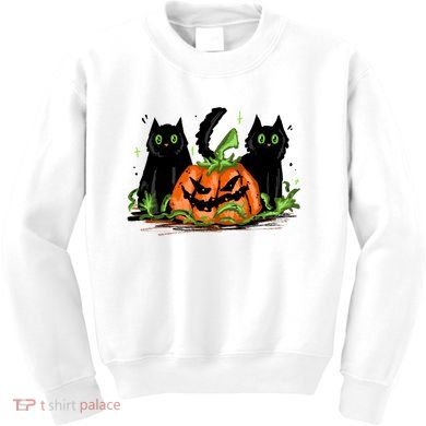 Black Cat Halloween Cute Pumpkin Kids Sweatshirt