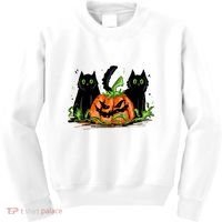Black Cat Halloween Cute Pumpkin Kids Sweatshirt thumb 0