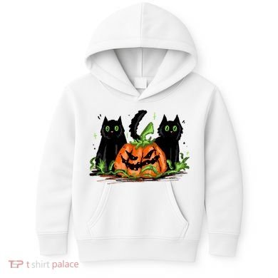 Black Cat Halloween Cute Pumpkin Kids Hoodie