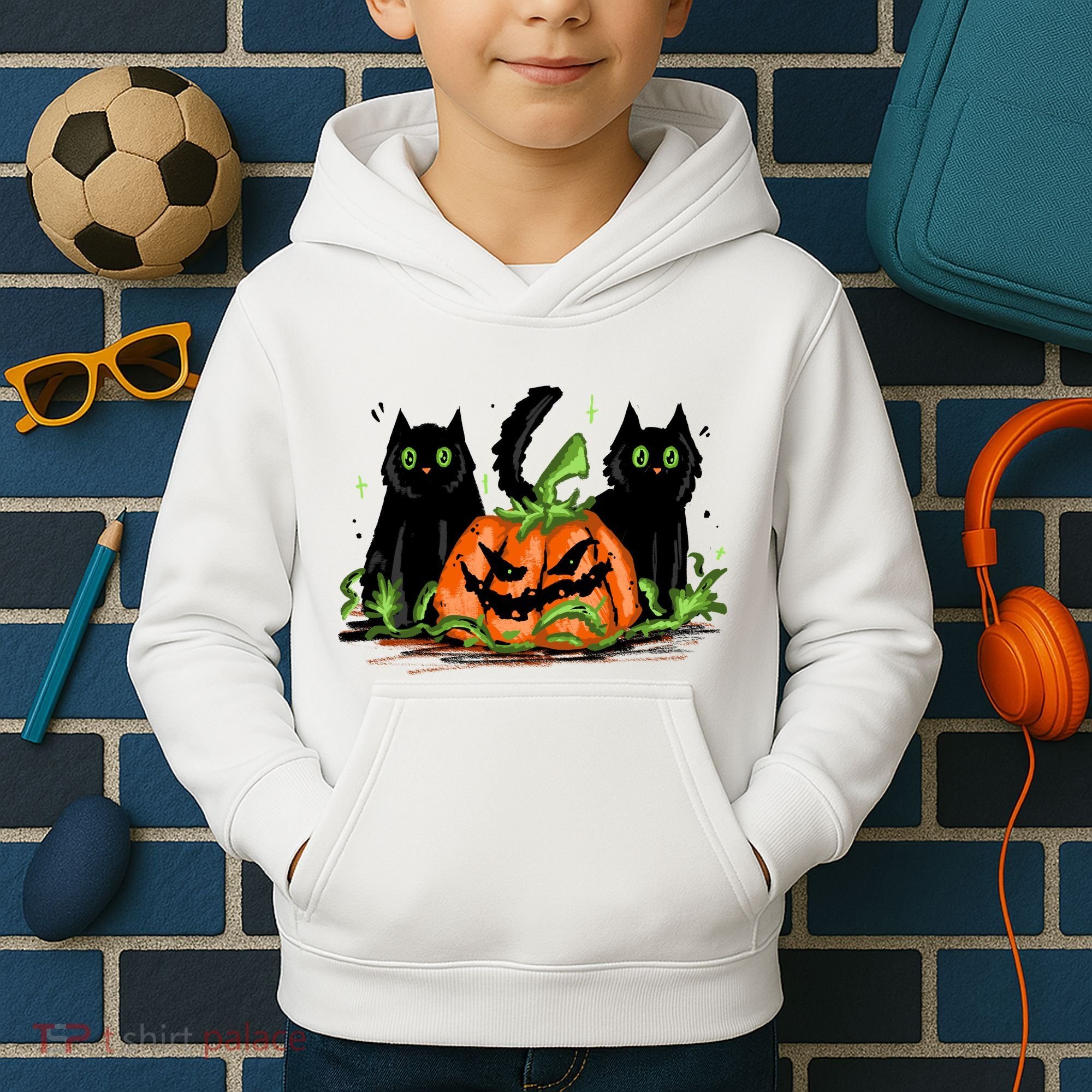Black Cat Halloween Cute Pumpkin Kids Hoodie