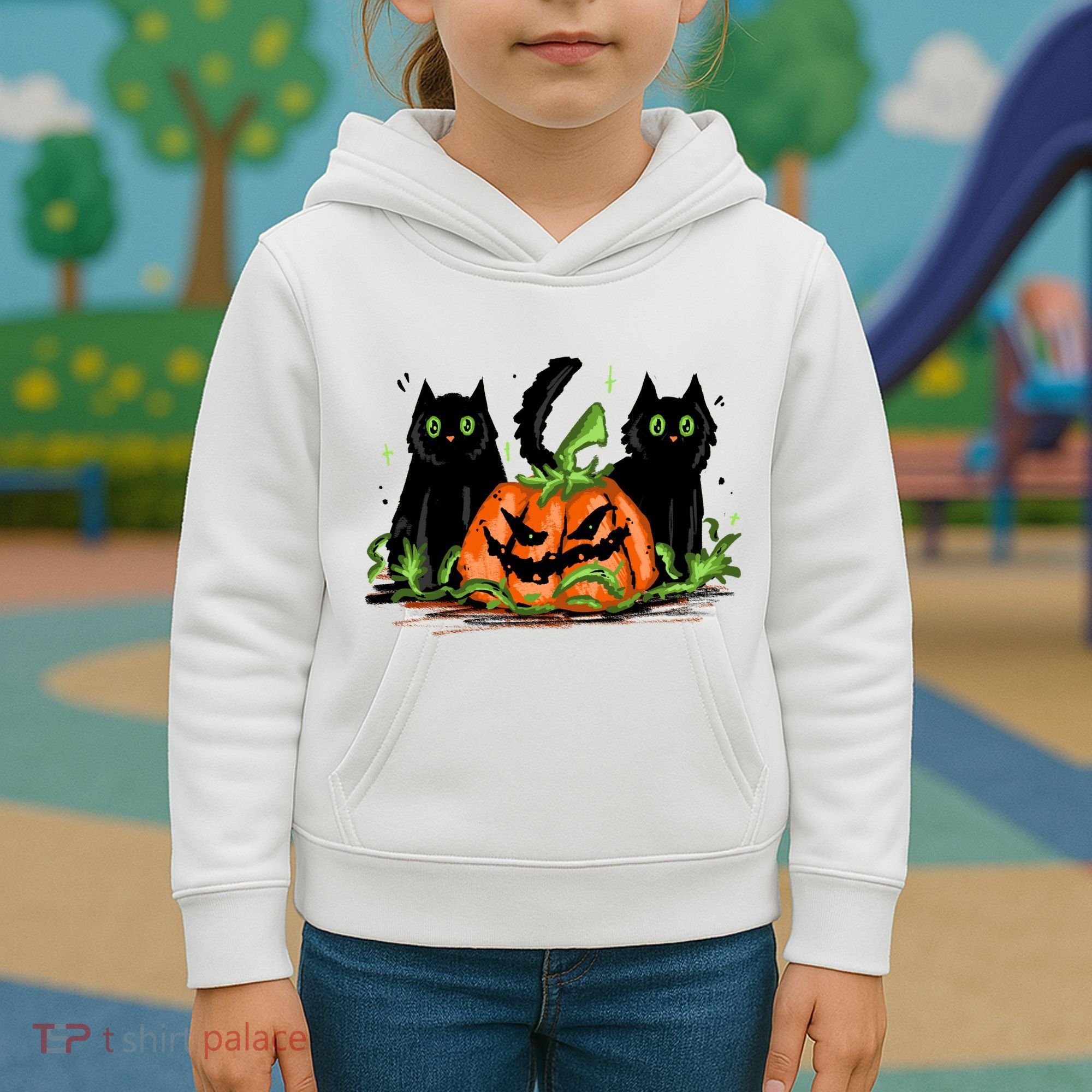Black Cat Halloween Cute Pumpkin Kids Hoodie