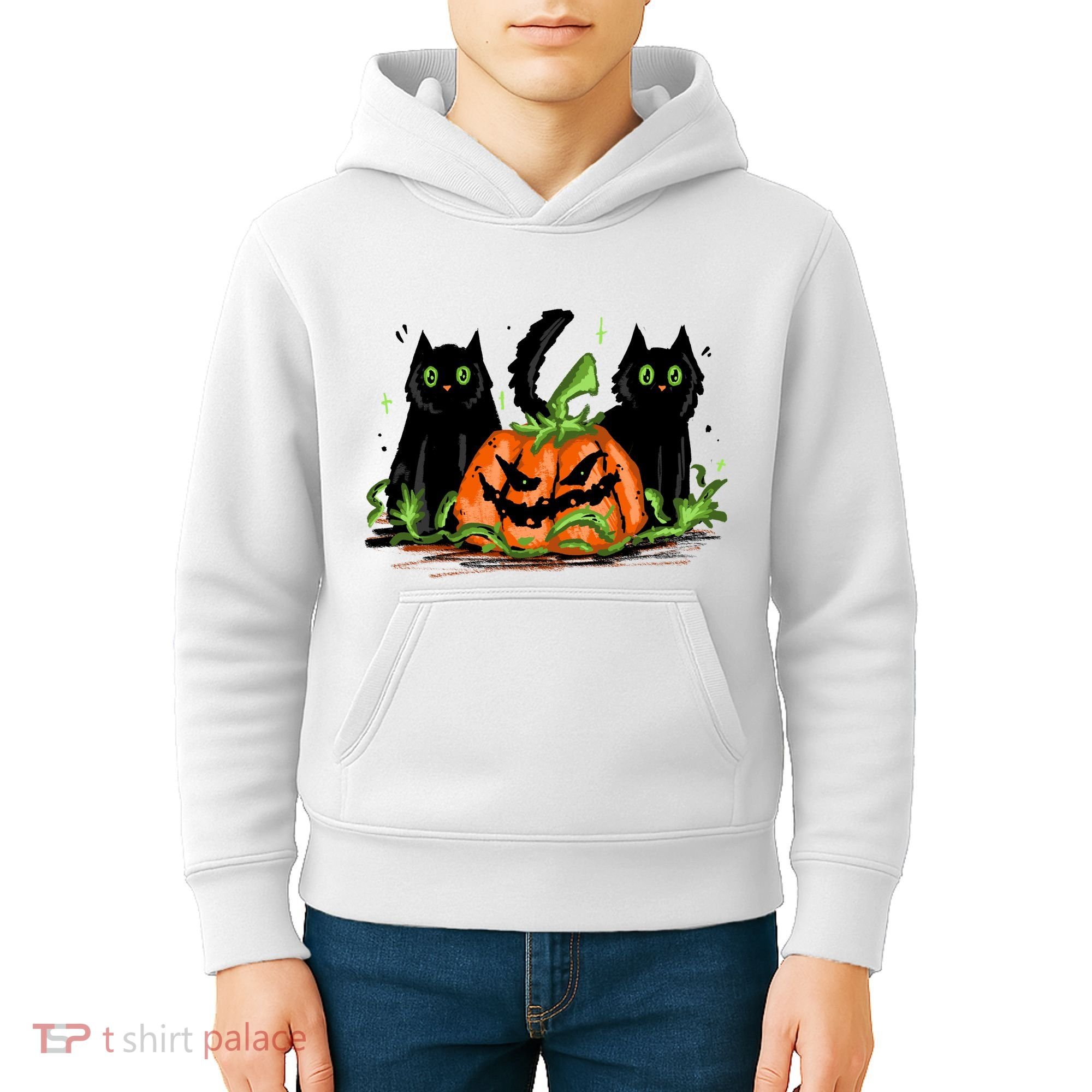 Black Cat Halloween Cute Pumpkin Kids Hoodie