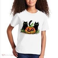 Black Cat Halloween Cute Pumpkin Kids T-Shirt thumb 2