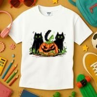 Black Cat Halloween Cute Pumpkin Kids T-Shirt thumb 3