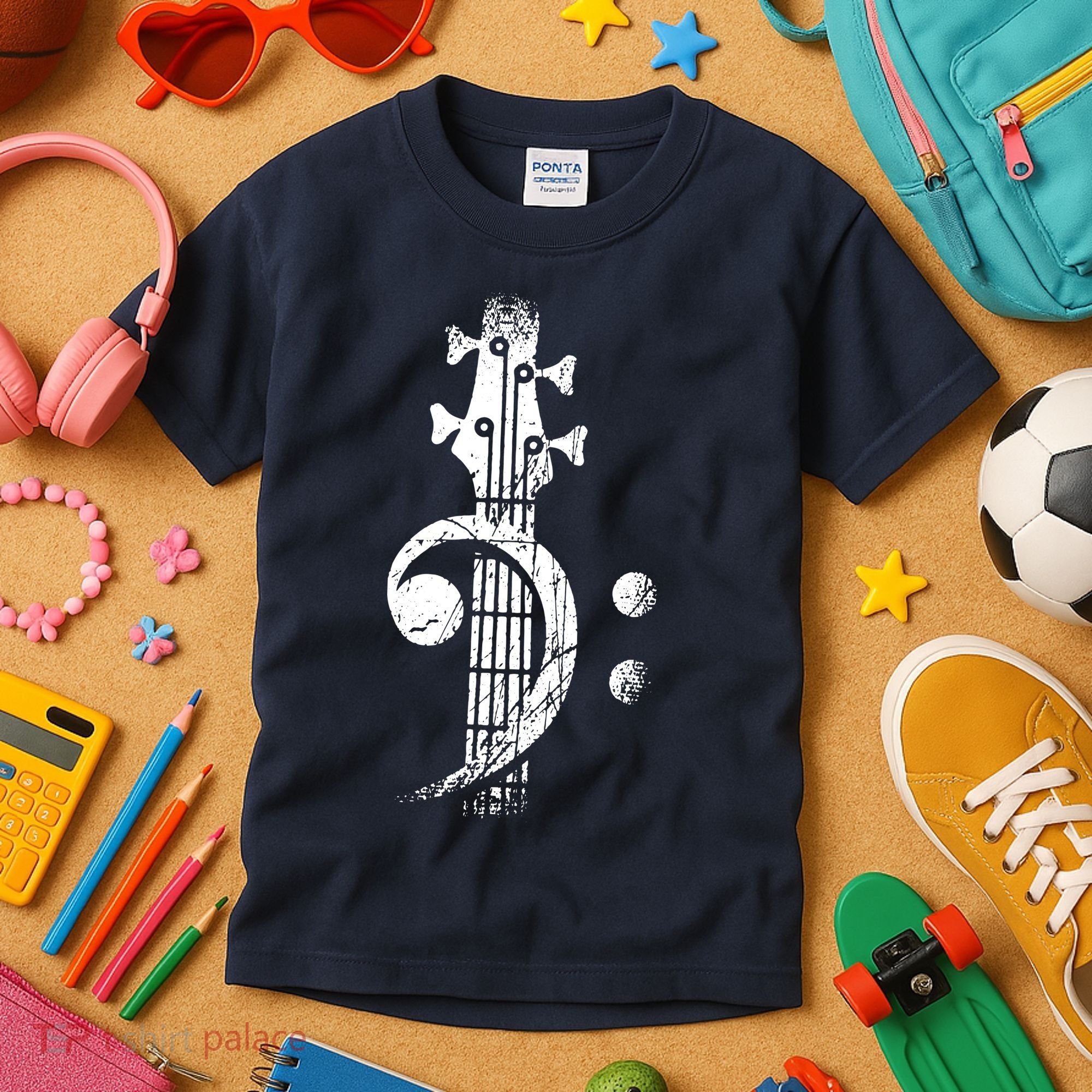 Bass Cleff Headstock Bass Guitar Kids T-Shirt