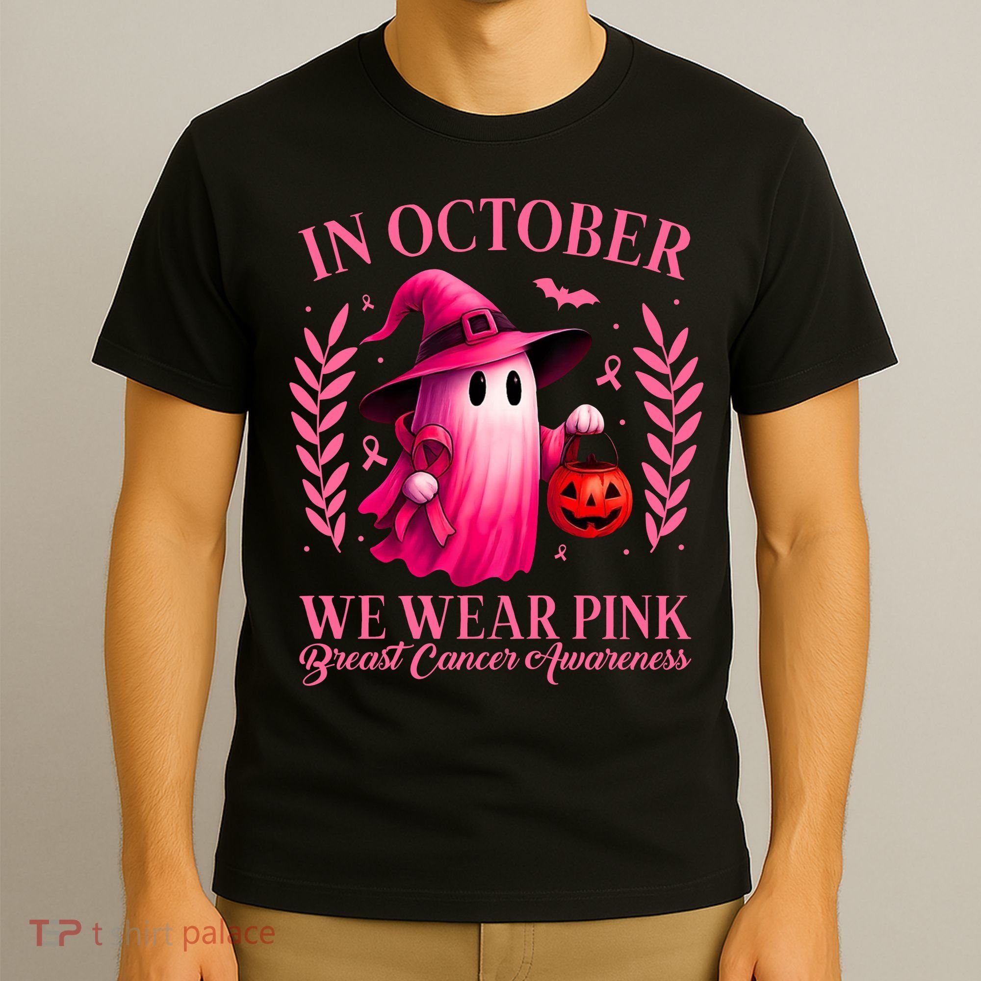 Breast Cancer Halloween Ghost Wear Pink In October T-Shirt