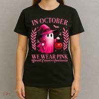 Breast Cancer Halloween Ghost Wear Pink In October T-Shirt thumb 4