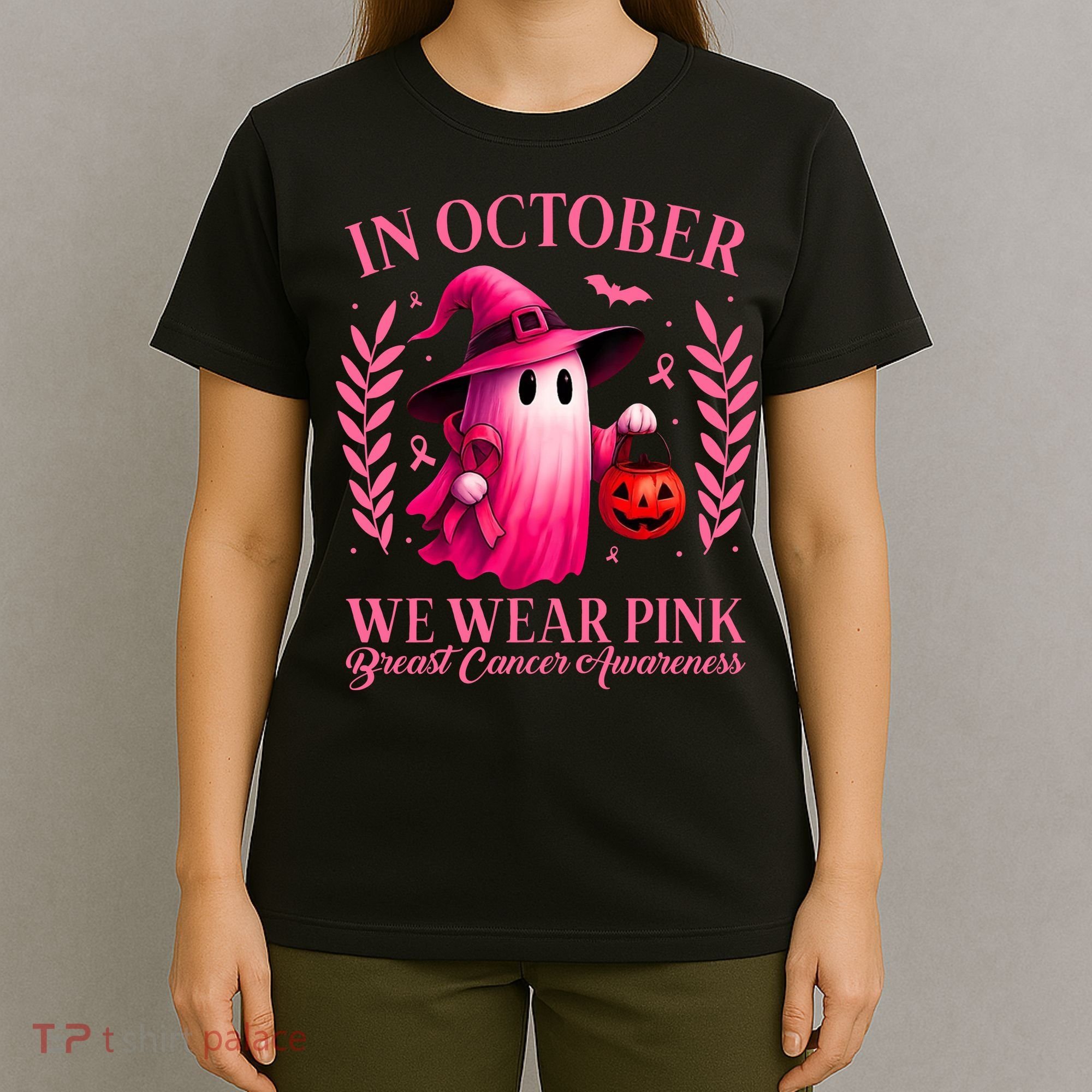 Breast Cancer Halloween Ghost Wear Pink In October T-Shirt