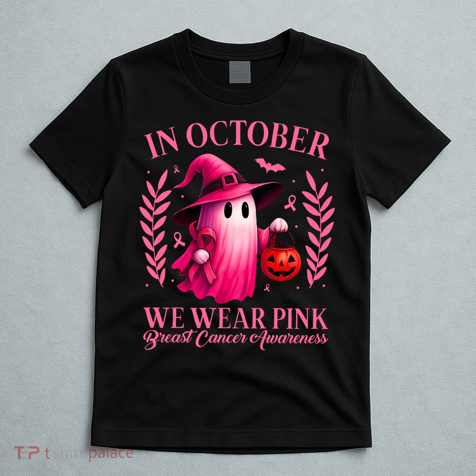 Breast Cancer Halloween Ghost Wear Pink In October T-Shirt