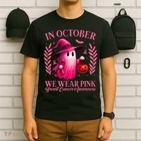 Breast Cancer Halloween Ghost Wear Pink In October T-Shirt thumb 6