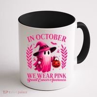 Breast Cancer Halloween Ghost Wear Pink In October Coffee Mug thumb 1