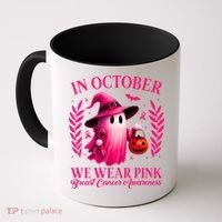 Breast Cancer Halloween Ghost Wear Pink In October Coffee Mug thumb 0