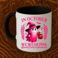 Breast Cancer Halloween Ghost Wear Pink In October Coffee Mug thumb 2