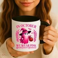Breast Cancer Halloween Ghost Wear Pink In October Coffee Mug thumb 3