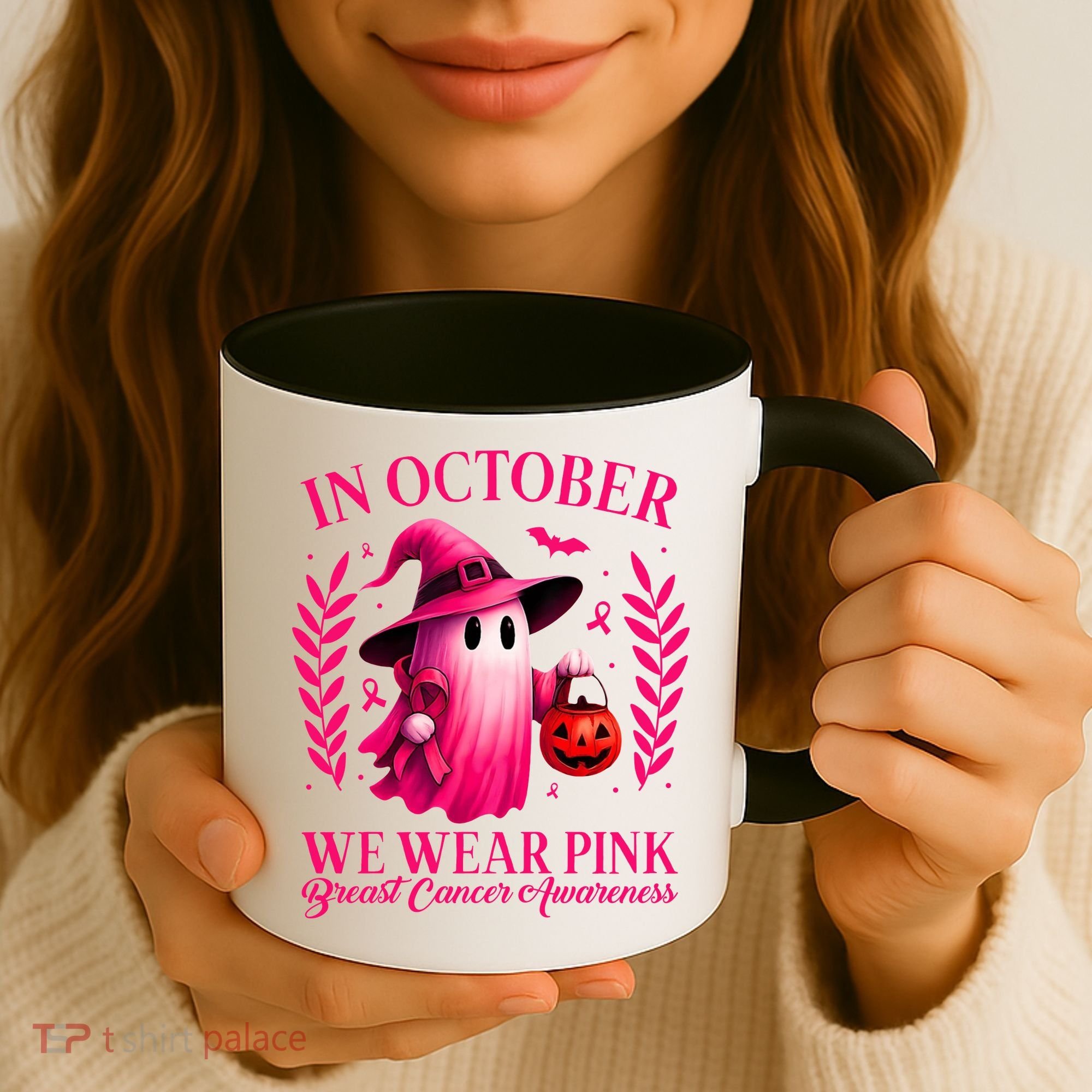 Breast Cancer Halloween Ghost Wear Pink In October Coffee Mug