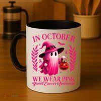 Breast Cancer Halloween Ghost Wear Pink In October Coffee Mug thumb 4