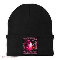 Breast Cancer Halloween Ghost Wear Pink In October Beanie thumb 0