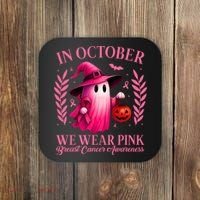 Breast Cancer Halloween Ghost Wear Pink In October Coaster thumb 0