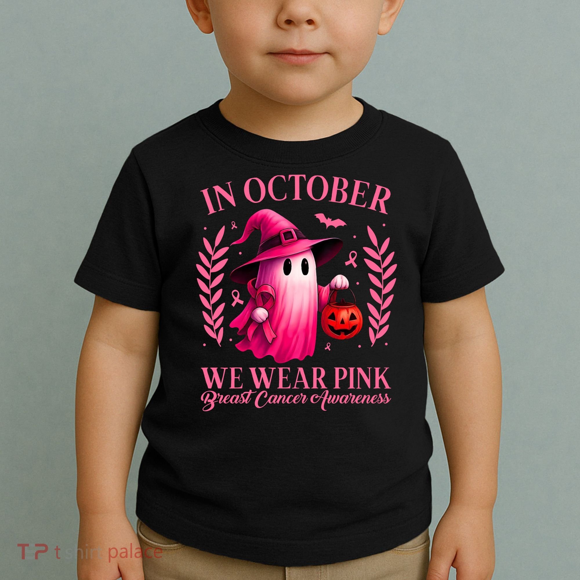 Breast Cancer Halloween Ghost Wear Pink In October Toddler T-Shirt