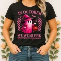 Breast Cancer Halloween Ghost Wear Pink In October Women's T-Shirt thumb 2