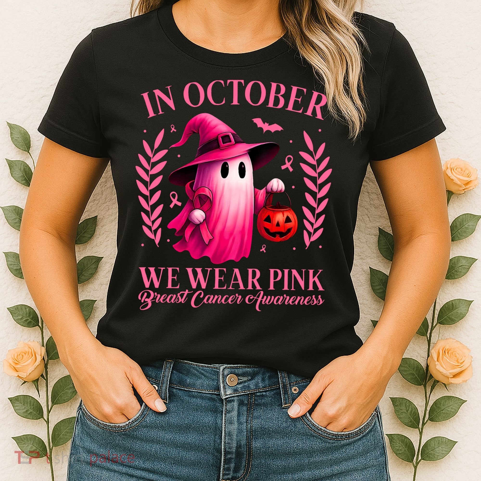 Breast Cancer Halloween Ghost Wear Pink In October Women's T-Shirt
