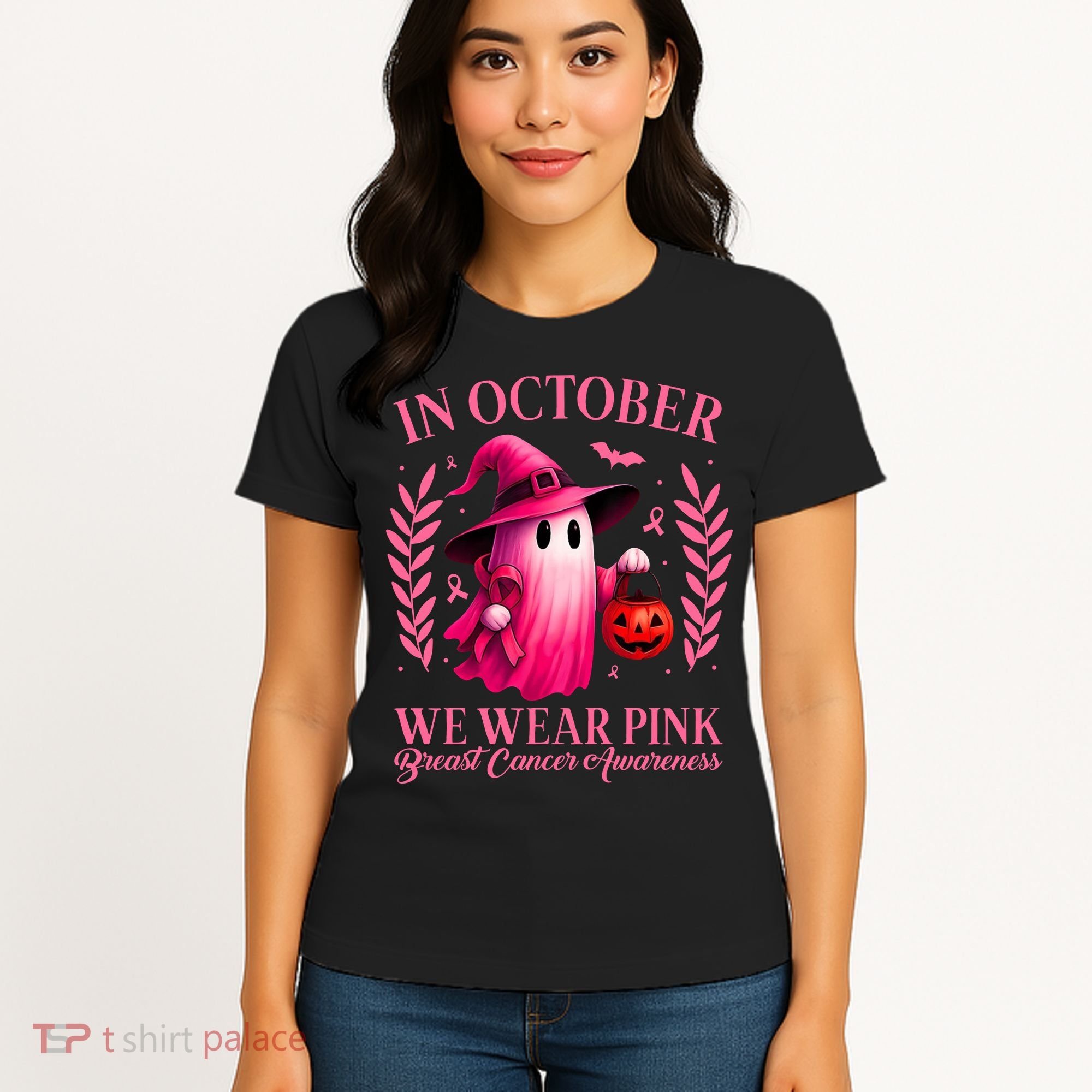 Breast Cancer Halloween Ghost Wear Pink In October Women's T-Shirt