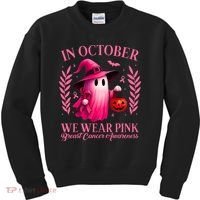 Breast Cancer Halloween Ghost Wear Pink In October Kids Sweatshirt thumb 0
